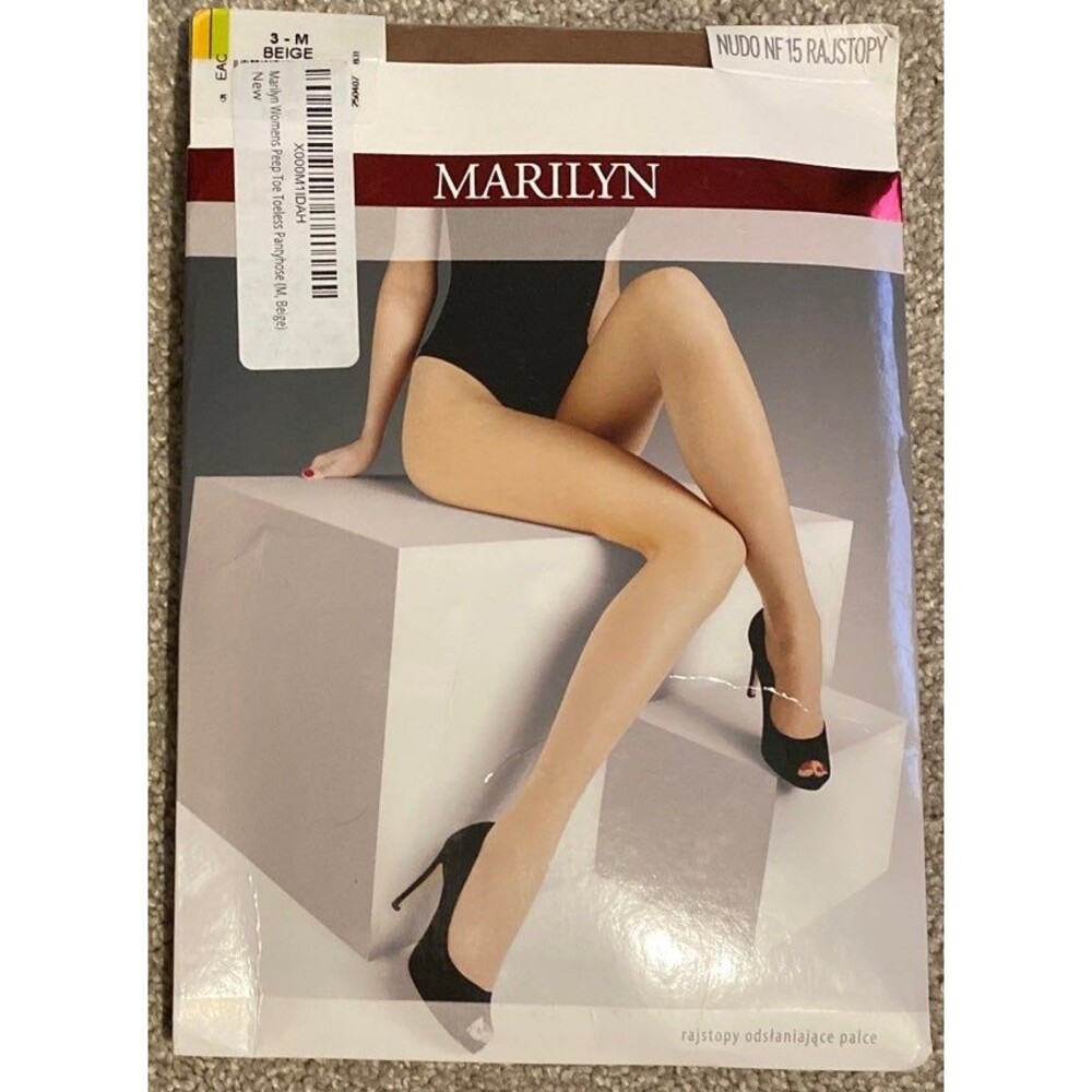 Marilyn Peep Toe Beige Pantyhose Size Medium